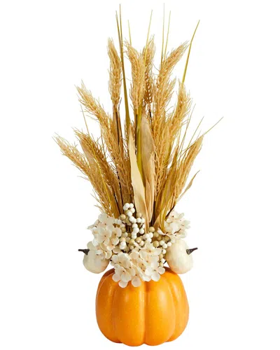 NEARLY NATURAL NEARLY NATURAL 21IN. AUTUMN DRIED WHEAT & PUMPKIN ARTIFICIAL FALL ARRANGEMENT  IN DECORATIVE PUMPKIN