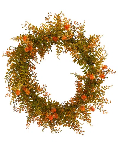 Nearly Natural 21in Autumn Fern Artificial Wreath In Orange
