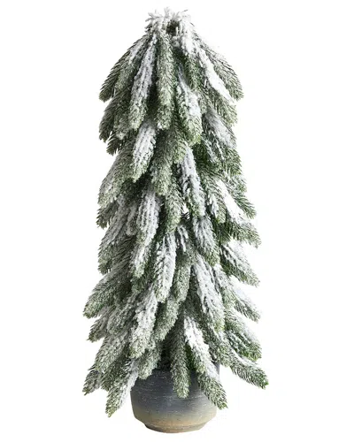 NEARLY NATURAL NEARLY NATURAL 21IN. FLOCKED ARTIFICIAL CHRISTMAS TREE IN DECORATIVE PLANTER