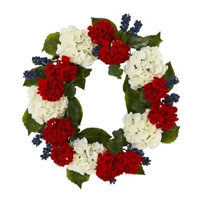 Nearly Natural 21in Geranium And Blueberry Wreath In Multi