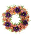 Nearly Natural 21in Mixed Daisy Artificial Wreath In Purple