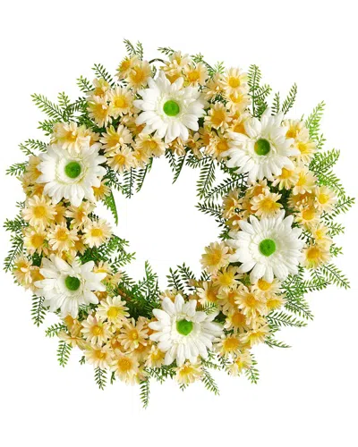 Nearly Natural Mixed Daisy Artificial Wreath, 21" In White