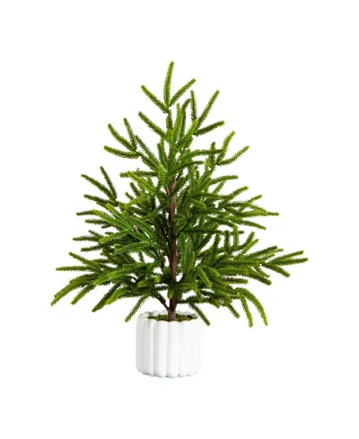Nearly Natural 22" Artificial Real Touch Norfolk Island Pine Decorative Planter In Green