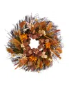 Nearly Natural 22" Autumn Dahlia And Berries Artificial Fall Wreath In Orange
