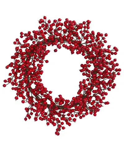 Nearly Natural 22" Berry Artificial Wreath In Red