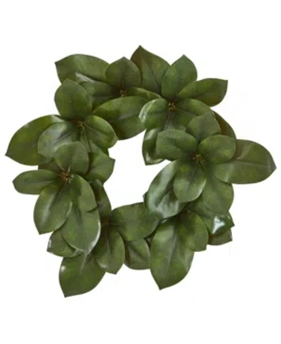 Nearly Natural 22" Magnolia Leaf Artificial Wreath In Green
