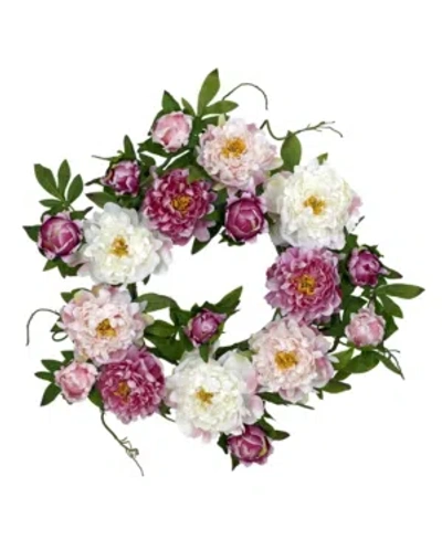 Nearly Natural 22" Peony Wreath In Pink