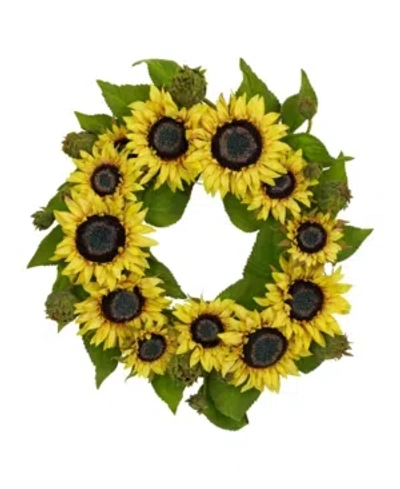 Nearly Natural 22-in Sunflower Wreath In Yellow
