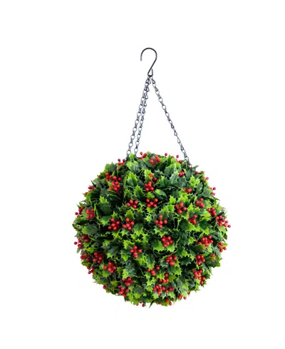Nearly Natural 22" Ultraviolet Resistant Artificial Holly Berry Christmas Hanging Ball Indoor And Outdoor In Green
