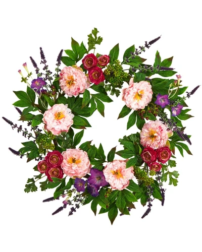 NEARLY NATURAL NEARLY NATURAL 22IN ASSORTED PEONY ARTIFICIAL WREATH