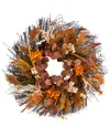 Nearly Natural 22in. Autumn Dahlia & Berries Artificial Fall Wreath In Brown