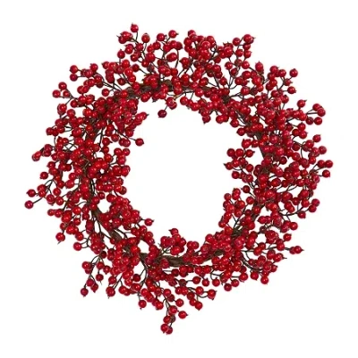 Nearly Natural 22in. Berry Wreath In Red