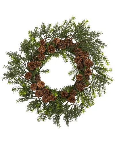 NEARLY NATURAL NEARLY NATURAL 22IN. CEDAR, GRASS & PINE CONE ARTIFICIAL WREATH UV RESISTANT  (INDOOR/OUTDOOR)