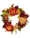 Nearly Natural Orange 22" Dahlia & Mum Wreath