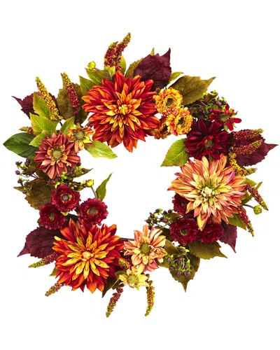 Nearly Natural Orange 22" Dahlia & Mum Wreath