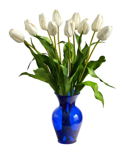 Nearly Natural 22in Dutch Tulip Artificial Arrangement In Blue Colored Vase In White