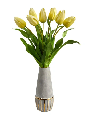 Nearly Natural 22in Dutch Tulip Artificial Arrangement In Stoneware Vase With Gold Trimming In Yellow