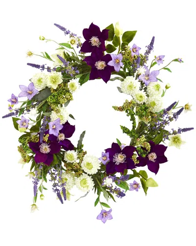 Nearly Natural 22in Mixed Flower Artificial Wreath In Purple