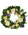 Nearly Natural Mixed Rose And Daisy Artificial Wreath, 22" In White