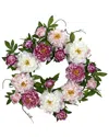 Nearly Natural 22in Peony Wreath In Pink