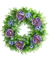 NEARLY NATURAL NEARLY NATURAL 22IN PURPLE ROSE, BLUE DAISY AND GREENS ARTIFICIAL WREATH