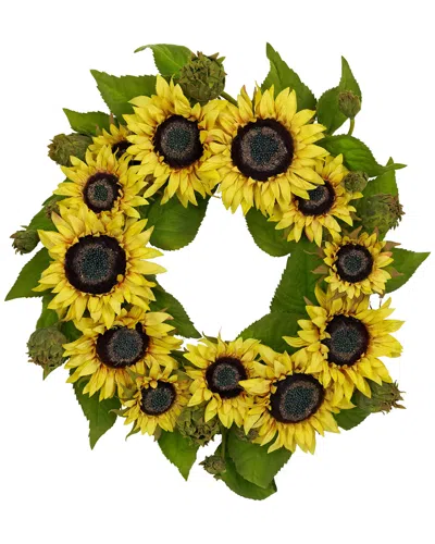 Nearly Natural 22in Sunflower Wreath In Yellow