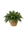 Nearly Natural 23" Artificial Boston Fern Plant With Handmade Jute Cotton Basket Diy Kit In Green