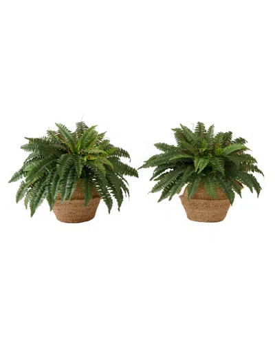 Nearly Natural Set Of Two 23in Artificial Boston Fern Plants With Handmade Basket Diy Kit In Green