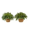 Nearly Natural 23" Artificial Boston Fern Plant With Handmade Jute Cotton Basket With Tassels Diy Kit Set Of 2 In Green