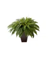 Nearly Natural 23" Artificial Boston Fern Plant With Tapered Bronze Square Metal Planter Diy Kit In Green