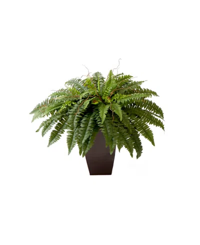 Nearly Natural 23" Artificial Boston Fern Plant With Tapered Bronze Square Metal Planter Diy Kit In Green