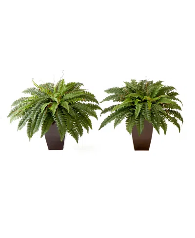 Nearly Natural Set Of Two 23in Artificial Boston Fern Plants With Square Metal Planter Diy Kit In Green