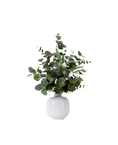 Nearly Natural 24" Artificial Eucalyptus Leaves Arrangement With Ceramic Planter In Green