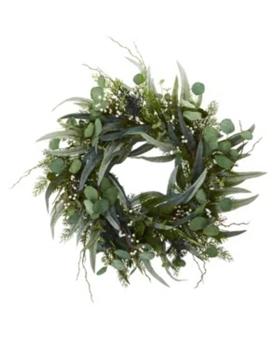Nearly Natural 24-in Eucalyptus And Mixed Greens Artificial Wreath
