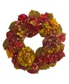 Nearly Natural 24in Fall Hydrangea Wreath In Multi