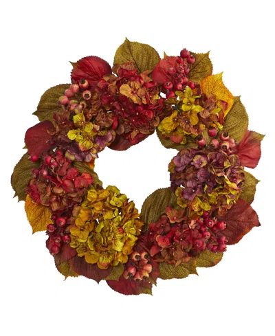 Nearly Natural 24in Fall Hydrangea Wreath In Multi