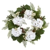 Nearly Natural 24" Gold Trimmed Hydrangea & Berry Wreath In White