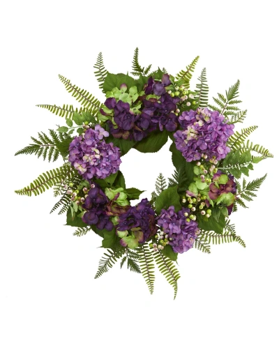 NEARLY NATURAL 24" HYDRANGEA BERRY WREATH