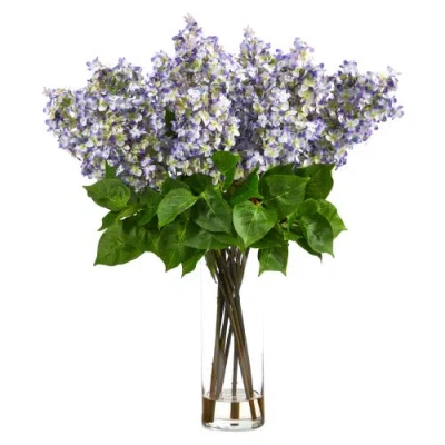 Nearly Natural 24-in Artificial Lilac Arrangement With Cylinder Glass Vase In Purple