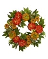 Nearly Natural 24'' Peony & Mum Wreath In Orange