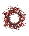 Nearly Natural 24" Plum Blossom Wreath In Red