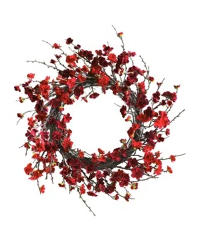 Nearly Natural 24" Plum Blossom Wreath In Red