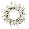 Nearly Natural 24in. Plum Blossom Wreath In White