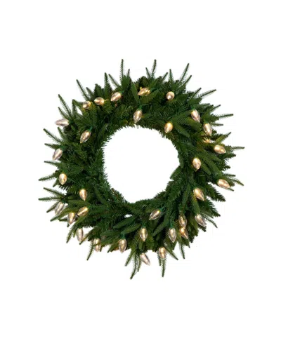 Nearly Natural 24" Pre-lit Artificial Luxembourg Pine Christmas Wreath Bulb Led Lights In Green