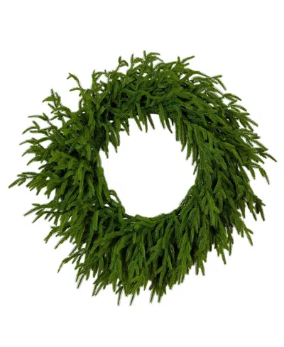 Nearly Natural 24" Pre-lit Artificial Touch Norfolk Island Pine Wreath Led Lights And Natural Look In Green