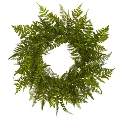 Nearly Natural 24in Mixed Fern Artificial Wreath In Green