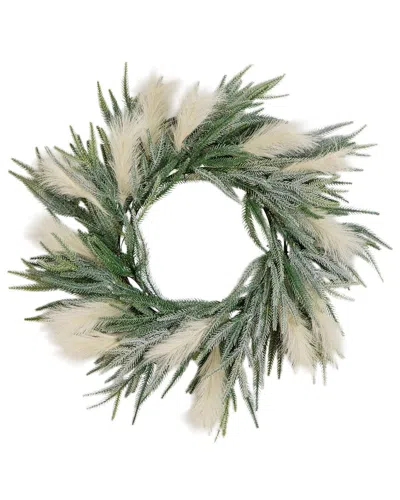 NEARLY NATURAL NEARLY NATURAL 24IN. ARTIFICIAL BALSAM FIR PINE & PAMPAS WREATH