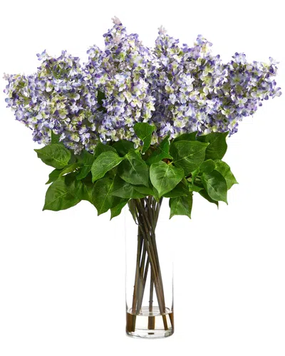 Nearly Natural 24in Artificial Lilac Arrangement With Cylinder Glass Vase In Purple