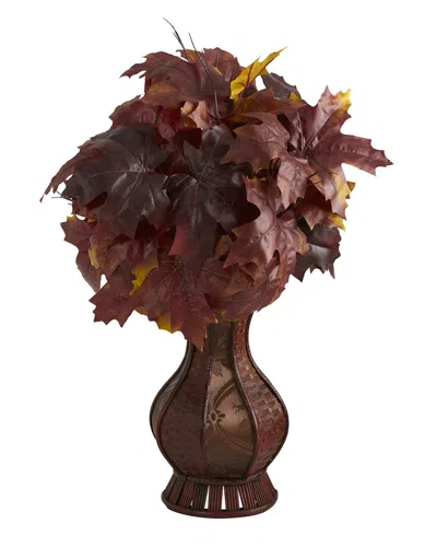 Nearly Natural 24in Autumn Maple Leaf Artificial Plant In Decorative Planter In Burgundy