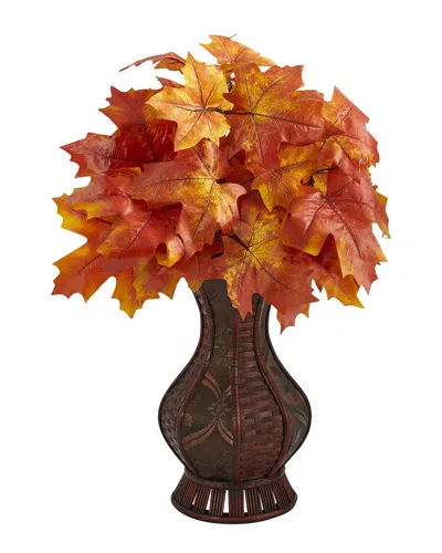 Nearly Natural 24in Autumn Maple Leaf Artificial Plant In Decorative Planter In Orange